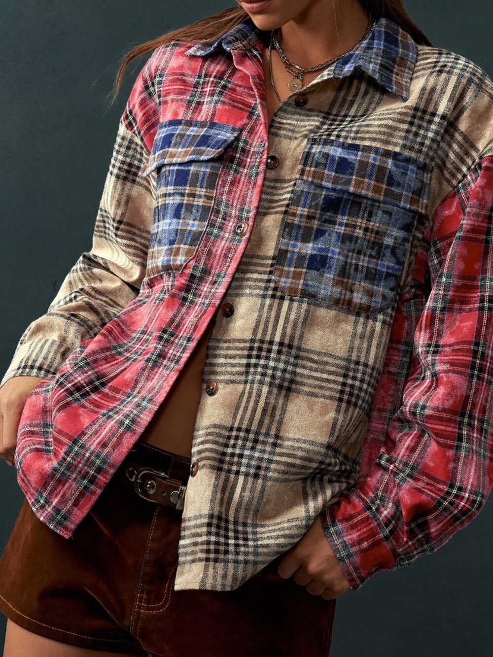 Multicolor Casual Women's Plaid Long Sleeve Single-Breasted Pocket Shirt
